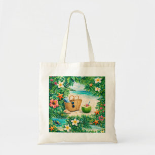 St. Barth Tropical Beach with Plumeria Tote Bag