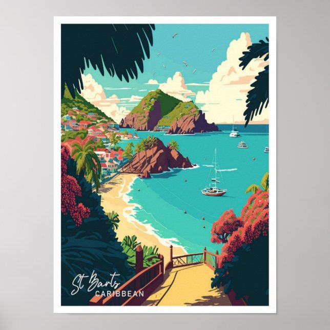 St Barts Caribbean Art Travel Vintage illustration Poster (Front)