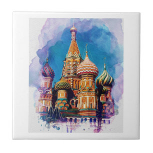 St Basil Cathedral Moscow Russia Sketch Ceramic Tile