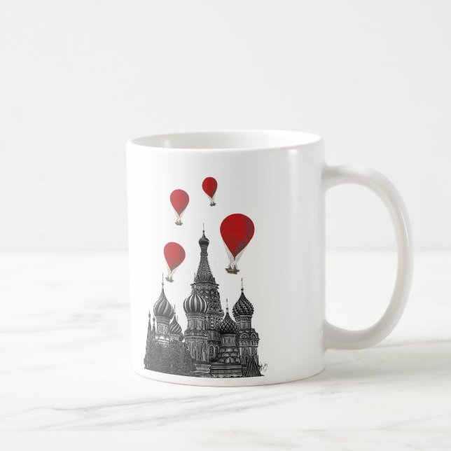 St Basil's Cathedral and Red Hot Air Balloons Coffee Mug (Right)