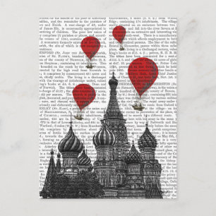 St Basil's Cathedral and Red Hot Air Balloons Postcard