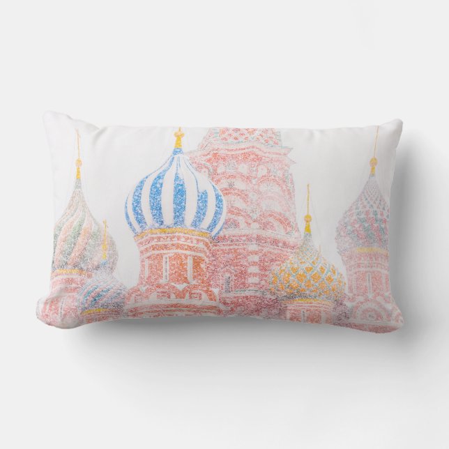 St Basil's Cathedral In Snowstorm Lumbar Cushion (Front)