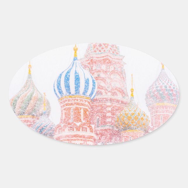 St Basil's Cathedral In Snowstorm Oval Sticker (Front)
