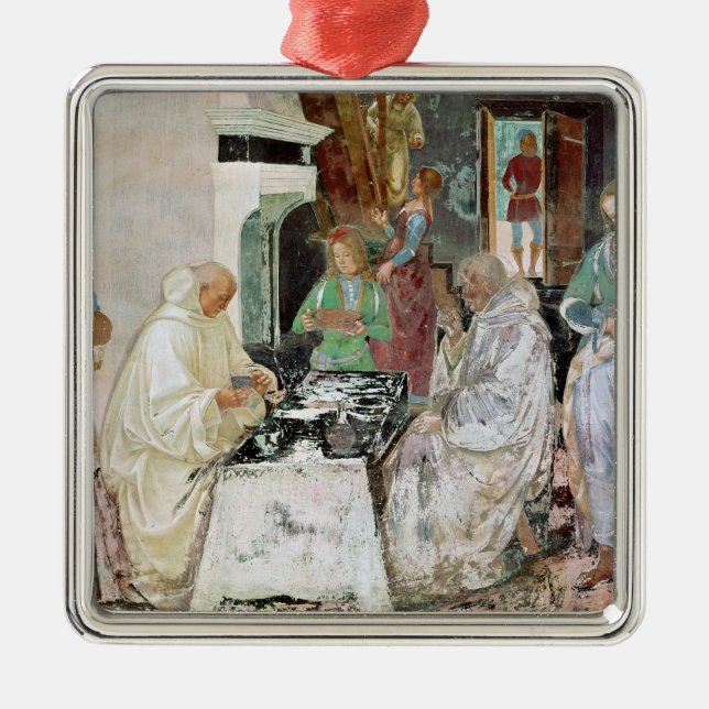 St. Benedict receiving hospitality Metal Tree Decoration (Front)