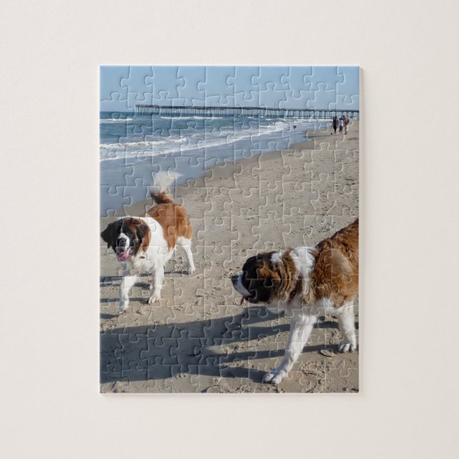 St. Bernard at the beach puzzle (Vertical)