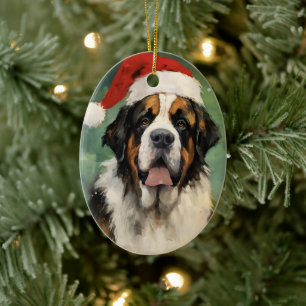 St.Bernard Christmas brush painting artwork Ceramic Ornament