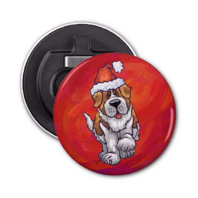 St. Bernard Christmas On Red Bottle Opener (Front)