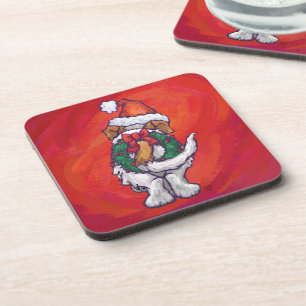 St. Bernard Christmas On Red Coaster