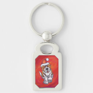 St. Bernard Christmas On Red Key Ring
