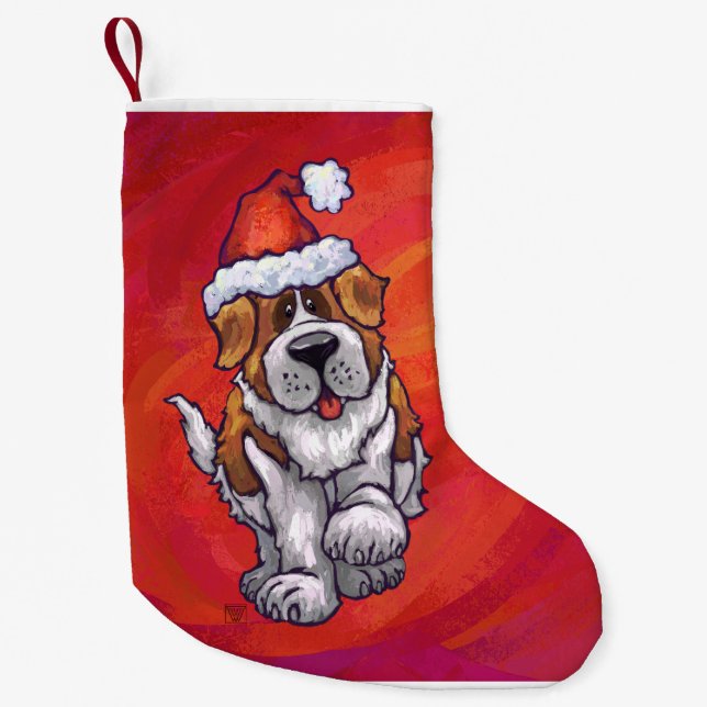 St. Bernard Christmas On Red Small Christmas Stocking (Front)