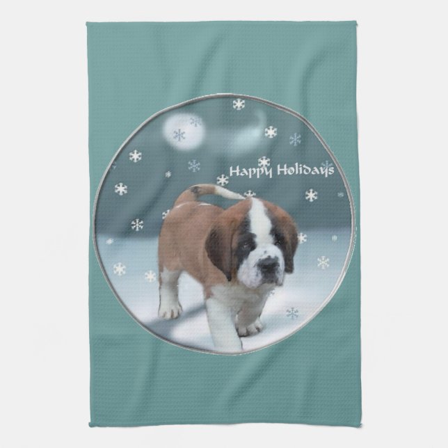 St Bernard Christmas Tea Towel (Vertical)