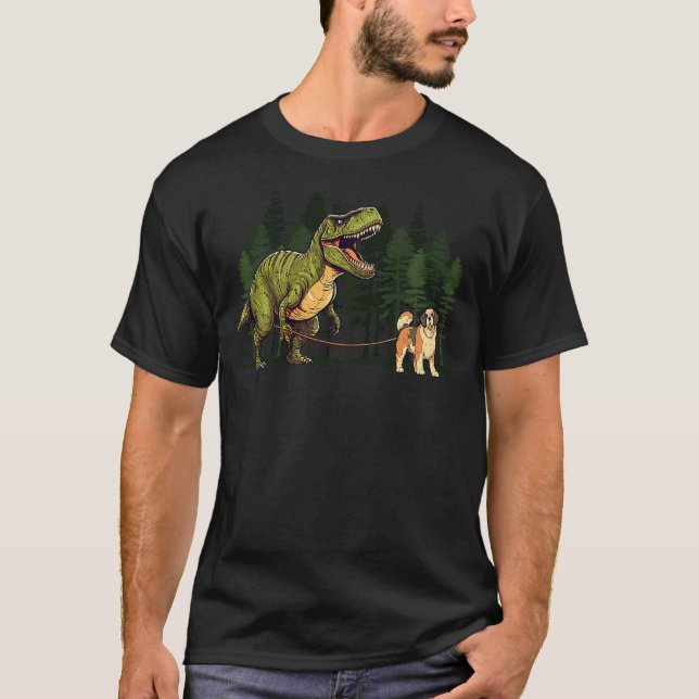 St. Bernard Dinosaur T-Rex Walking Funny Dog Trex  T-Shirt (Front)