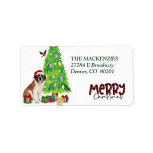 St Bernard Dog and Christmas Tree Return Address Label