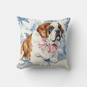 St. Bernard Dog Blue Toile Cushion