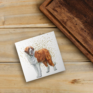 St Bernard Dog Gold Confetti Ceramic Tile