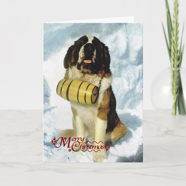 St Bernard dog, Mountain Rescue Holiday Card (Front)