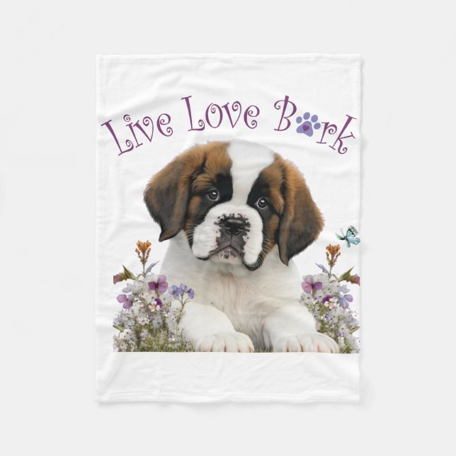 St. Bernard Dog Mum Floral Fleece Blanket (Front)
