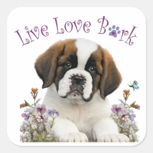 St. Bernard Dog Mum Floral Square Sticker