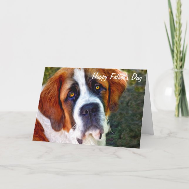 St Bernard Dog Painting Happy Father's Day Card (Front)
