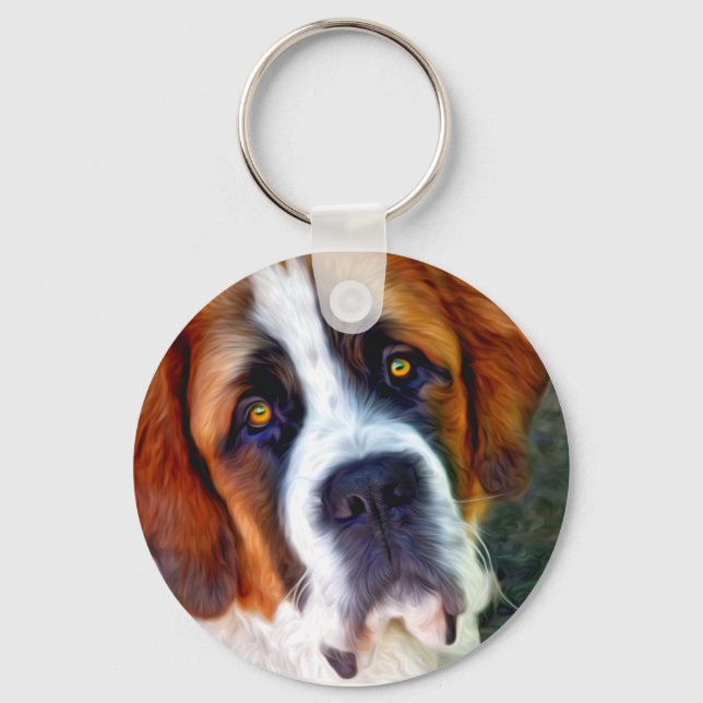 St Bernard Dog Painting Key Ring (Front)