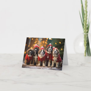 St Bernard Dog Puppies Christmas Card