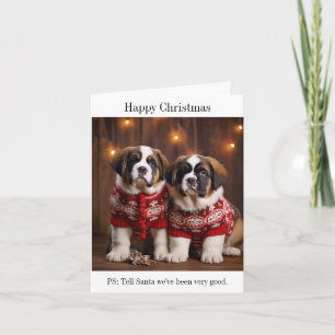 St Bernard Dog Puppies Christmas Card