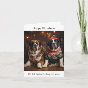 St Bernard Dogs Christmas Card