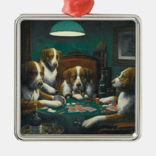 St Bernard Dogs Playing Poker (Kitsch Animal Art) Metal Ornament