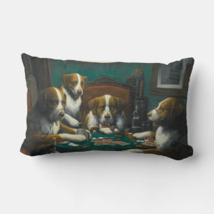 St Bernard Dogs Playing Poker Lumbar Cushion