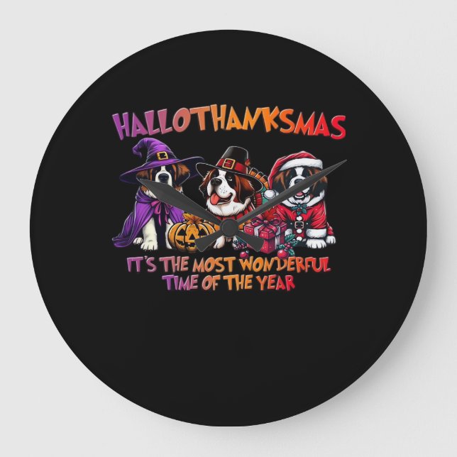 St. Bernard Halloween Thanksgiving Christmas Class Large Clock (Front)
