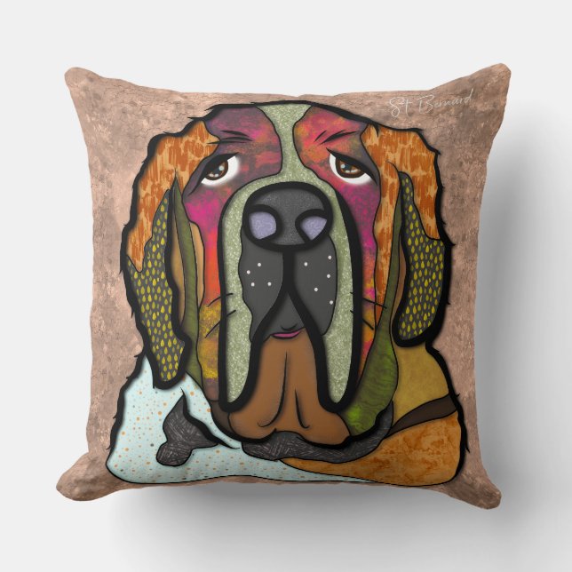 St Bernard hand-painted  Throw Pillow (Front)