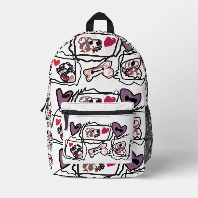 St. Bernard hearts  Printed Backpack (Front)