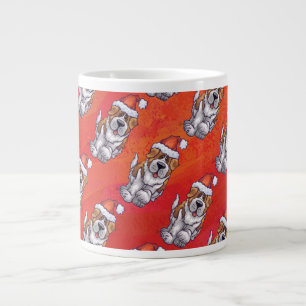 St. Bernard in Hat Pattern On Red Large Coffee Mug