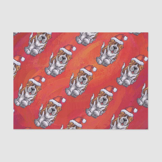 St. Bernard in Hat Pattern On Red Tissue Paper (Front)