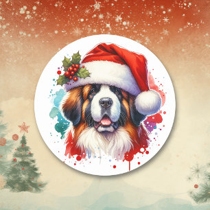 St Bernard in Santa Hat Christmas Classic Round Sticker