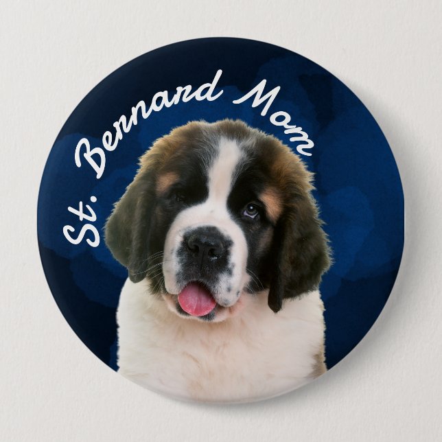 St. Bernard Mum with blue background Button (Front)