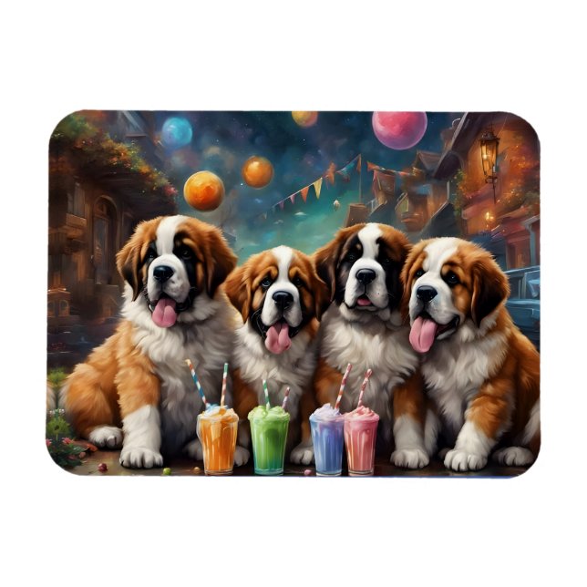 St Bernard Puppies and Milkshakes Magnet (Horizontal)