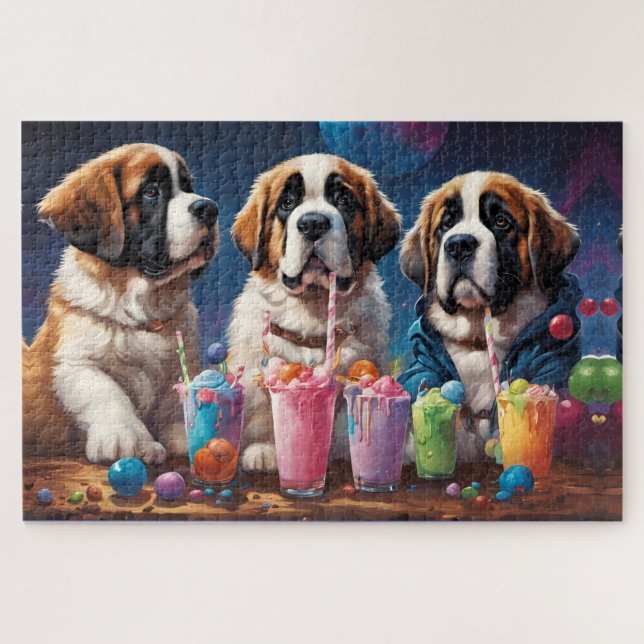 St Bernard Puppies Party and Milkshakes Jigsaw Puzzle (Horizontal)