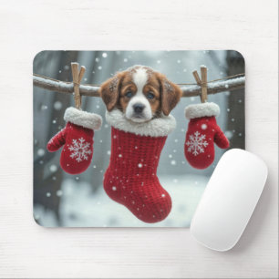 St. Bernard Puppy In Christmas Stocking Mouse Pad