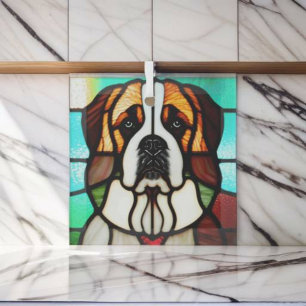 St. Bernard "Stained Glass"  Glass Tree Decoration