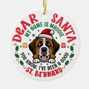 St. Bernard Swiss Dog Santa Christmas Personalized Ceramic Ornament
