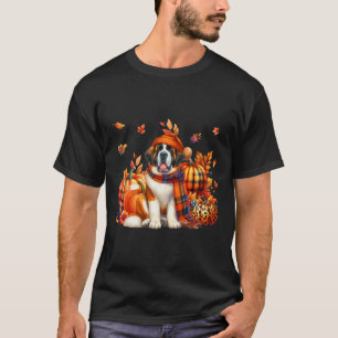 St. Bernard Thanksgiving Leopard Pumpkins Fall Lea T-Shirt