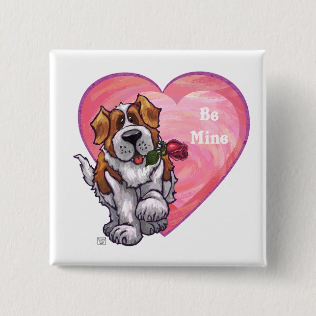 St. Bernard Valentine's Day 15 Cm Square Badge (Front)