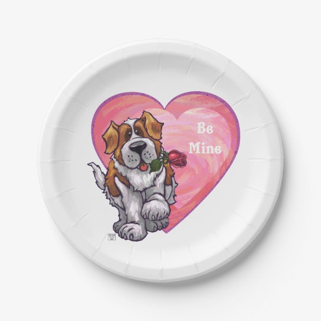 St. Bernard Valentine's Day Paper Plate (Front)
