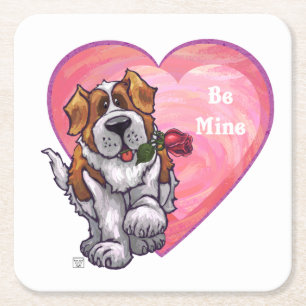 St. Bernard Valentine's Day Square Paper Coaster
