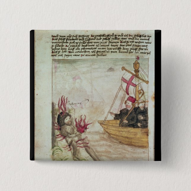 St. Brendan in his ship 15 Cm Square Badge (Front)