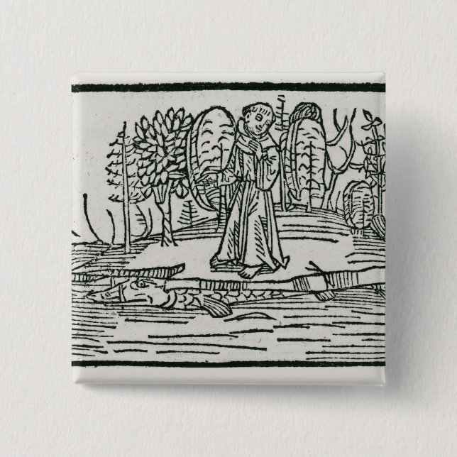 St. Brendan on the fish island 15 Cm Square Badge (Front)
