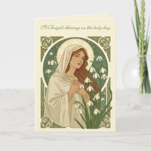 St Brigid Art Nouveau Halo and Snowdrops Card