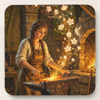 St Brigid Blacksmith Fairies Flowers Fantasy Art Coaster