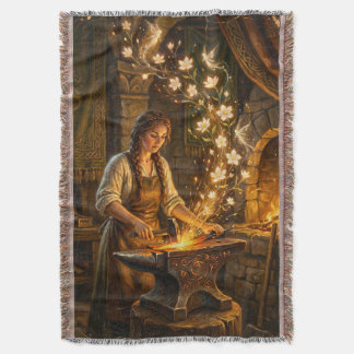 St Brigid Blacksmith Fairies Flowers Fantasy Art Throw Blanket